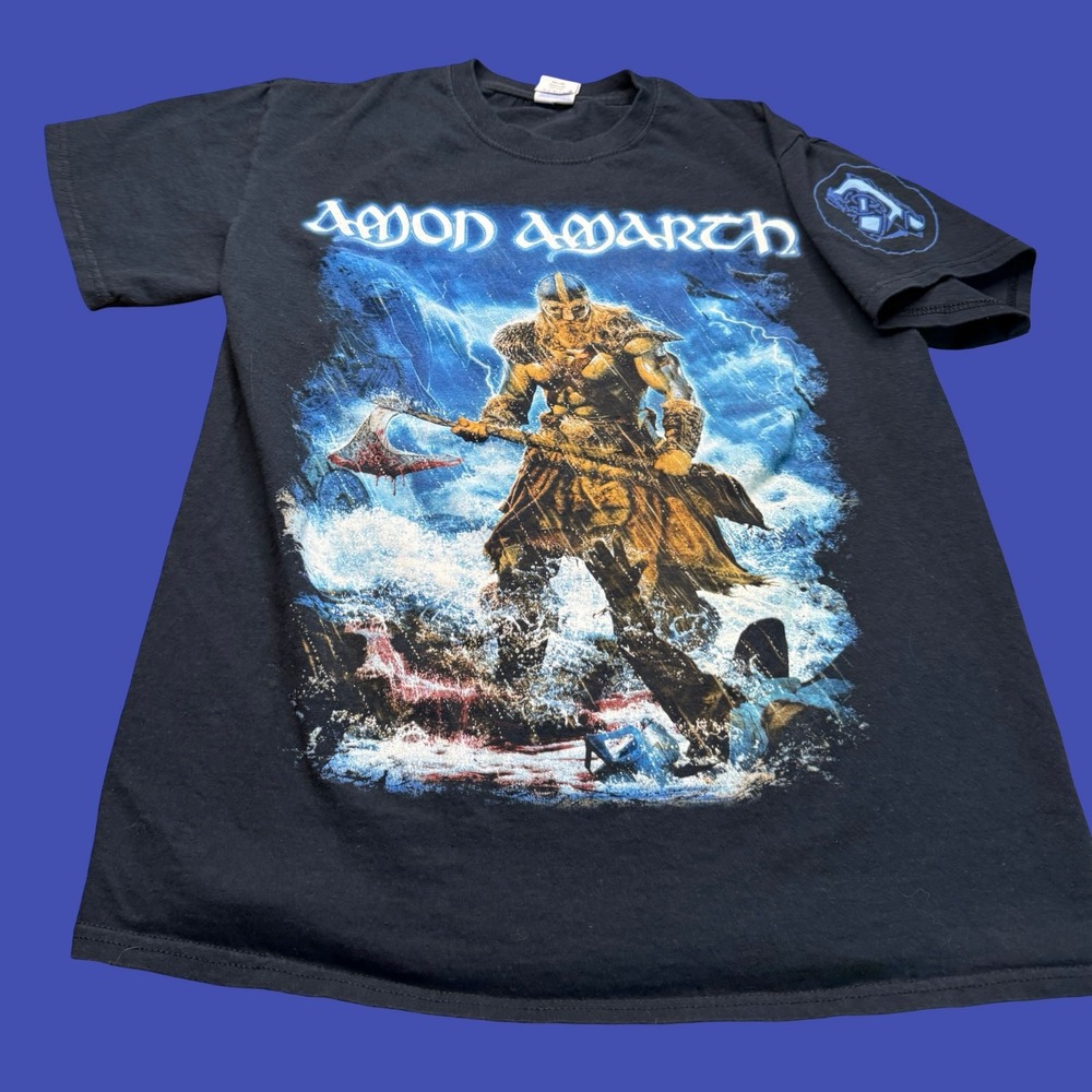 Amon Amarth T Shirt M Black Viking Metal Band Tour Dates Double Sided Graphic